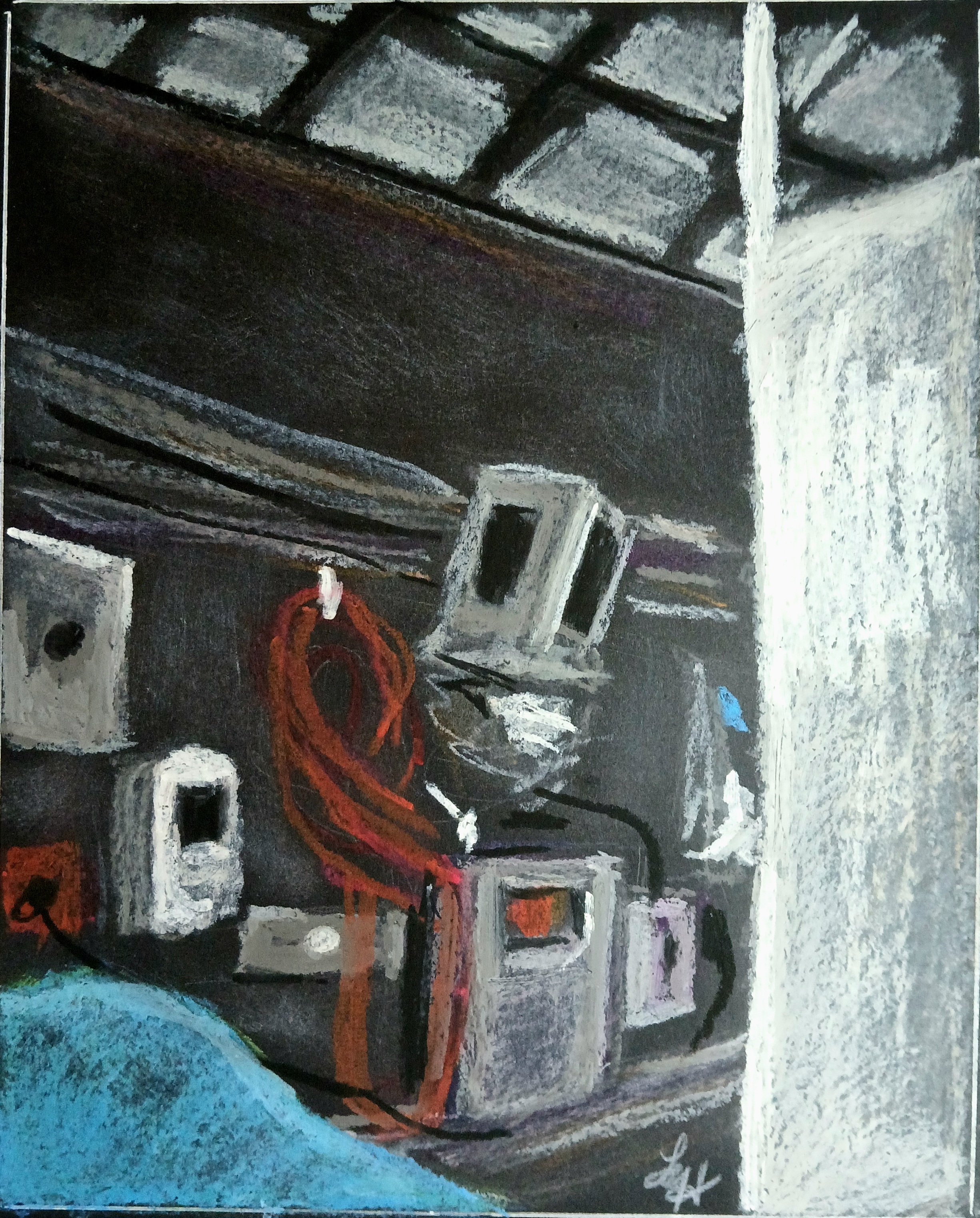 “Waiting for results” 8×10 oil pastels on black paper